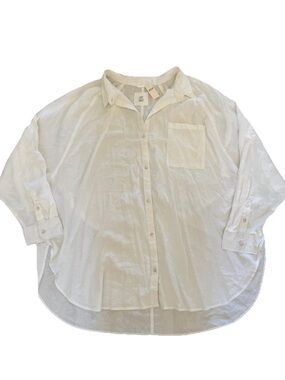 NWT Aerie White Linen Blend Oversized Button Down Coverup Shirt Size XXL Pocket
